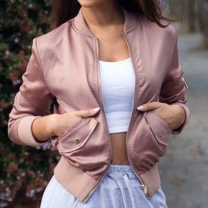House of CB Dena Rose Gold Satin Bomber